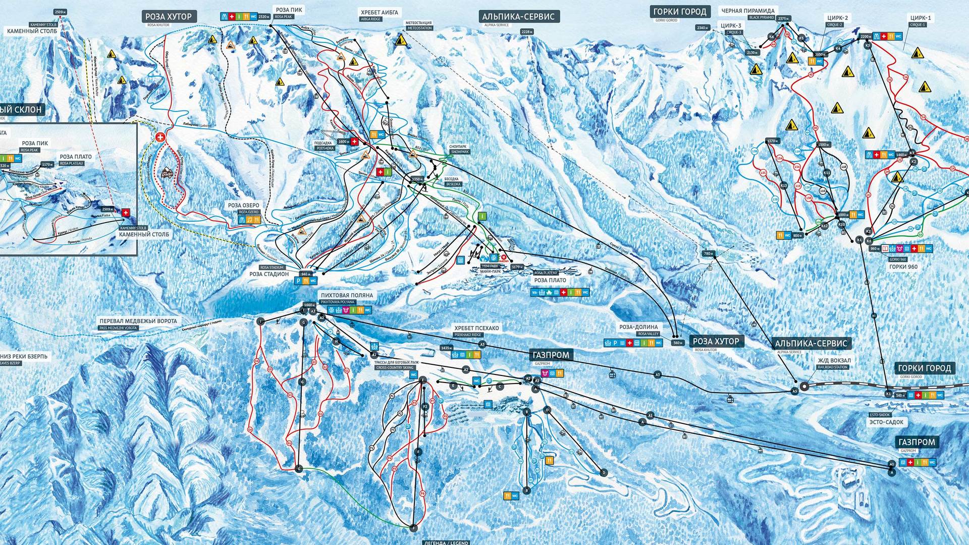 Красная поляна карта отелей и подъемников